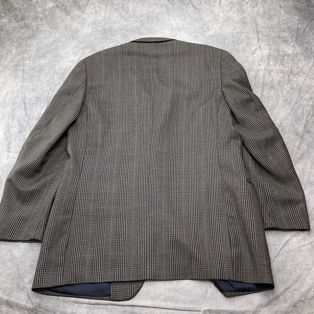 Talbots Blazer Men 44L Black Blue Tan Tweed Houndstooth Plaid Sport Jacket Italy